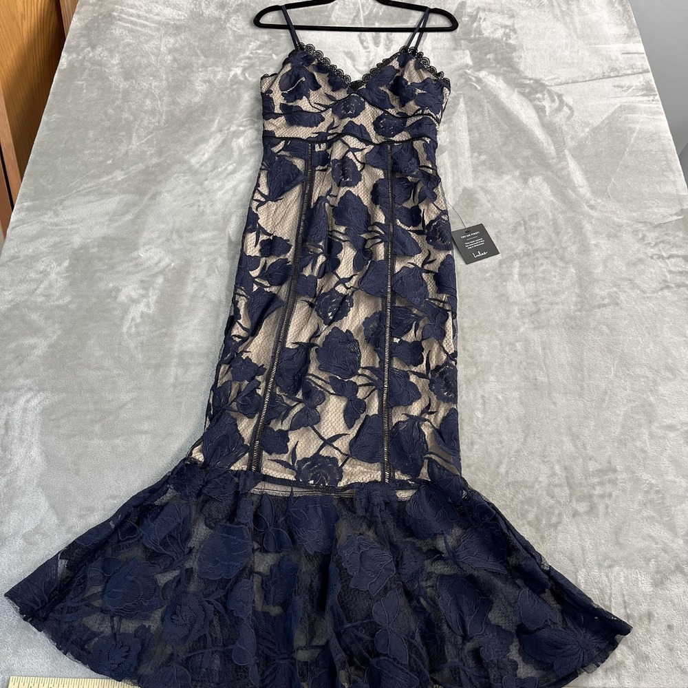 Lulu's Navy Blue Floral Lace Maxi Dress